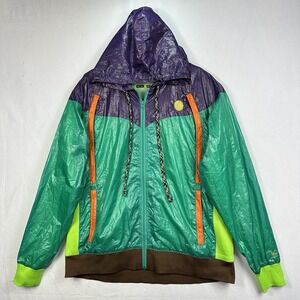 Sabit Tanoshinde Mens Hooded Windbreaker Jacket Green Purple 3X Streetwear Zip
